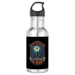 Bouteille D'eau Joyeux Halloween Sorcière Château Crânes Gras Boir