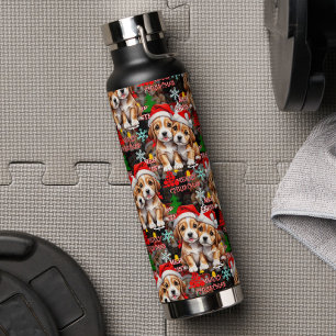 Bouteille D'eau Joyeux Noël Chapeau de Père Noël Chien Design - No