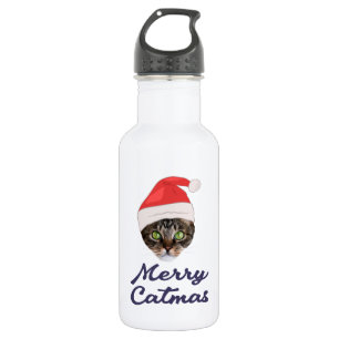 Bouteille D'eau Joyeux Noël, Chat de Noël Santa hat Invitation M