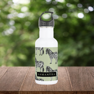 Bouteille D'eau Jungle Zebra Wild Motif & Nom personnalisé