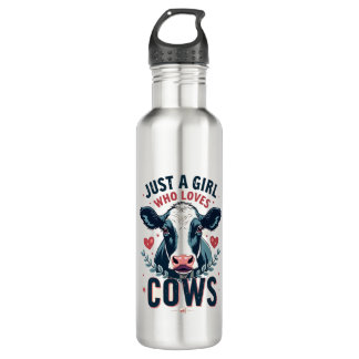 Bouteille D'eau Just A Girl Who Loves Cows Vintage Neon Cow Lover 