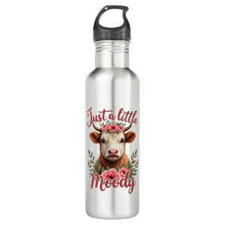 Bouteille D'eau Just a Little Moody Vintage Highland Cow Floral Fu