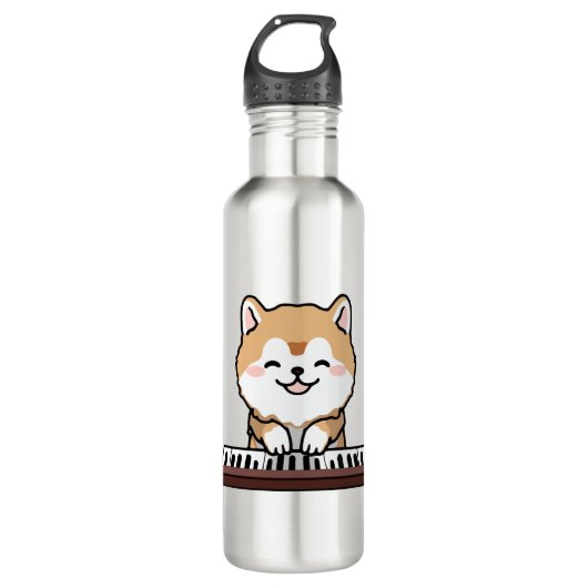 Bouteille D'eau Kawaii Chien mignon Jouer Piano Clavier (Devant)