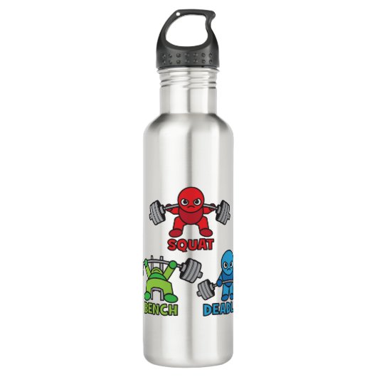 Bouteille D'eau Kawaii Powerlifter - Squat, Presse À Banc, Deadlif (Devant)