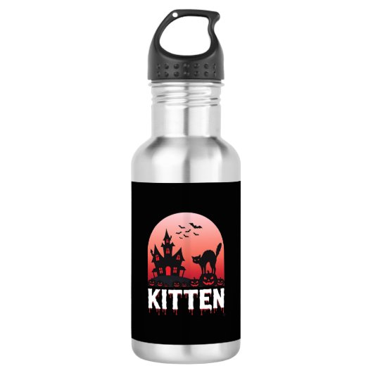Bouteille D'eau Kitty Halloween Maison Hantée Design de Chat_1 (Devant)