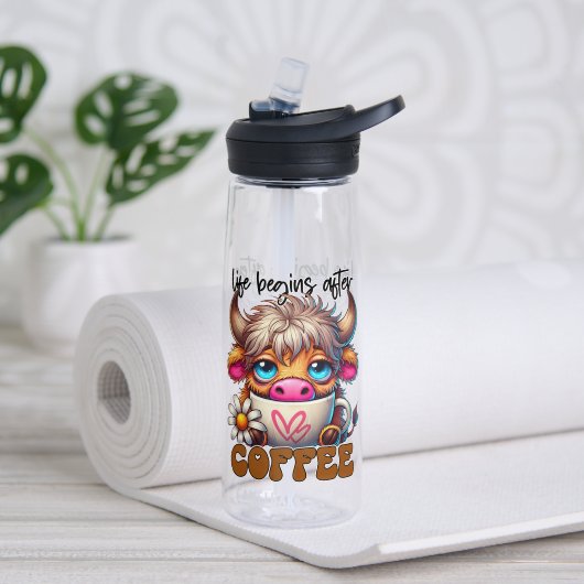 Bouteille D'eau La vie commence après le café (Yoga (pivotée))