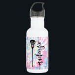Bouteille D'eau Lacrosse Player Tie Dye Name Personnalisé<br><div class="desc">Bouteille d'eau personnalisée pour Lacrosse Player avec une élégante police de écriture manuscrite féminine et de calligraphie girly sur un motif arrière - plan couleur rose pastel,  bleu et jaune cravate.</div>