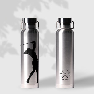 Bouteille D'eau Lady Silver Avec Noir Monogramme De Golfeur Modern