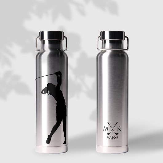 Bouteille D'eau Lady Silver Avec Noir Monogramme De Golfeur Modern