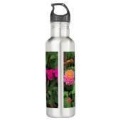 Bouteille D'eau Lantana florale rose jaune vert avec papillon (Dos)