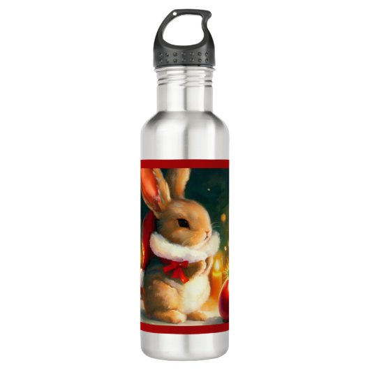 Bouteille D'eau Lapin de Noël 1 (Devant)