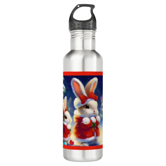 Bouteille D'eau Lapin de Noël 3 (Devant)