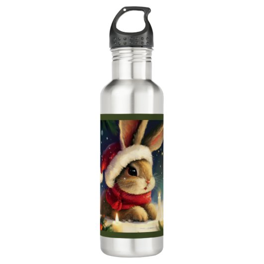 Bouteille D'eau Lapin de Noël 4 (Devant)