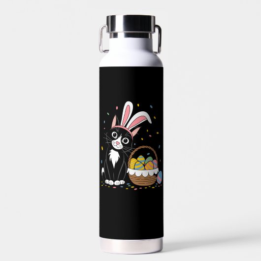 Bouteille D'eau Lapin de Pâques Chat Noir Smoking Oreilles de Lapi (Avant)