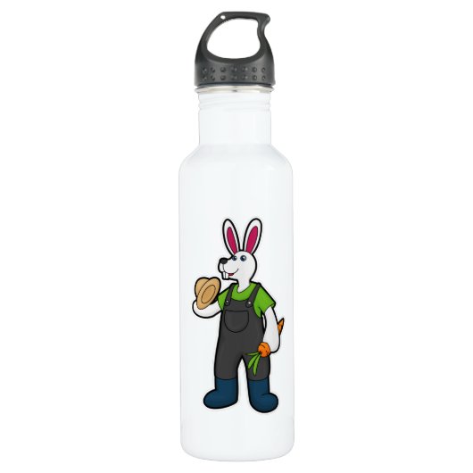 Bouteille D'eau Lapin en fermier avec carotte et Casquette (Devant)