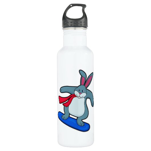 Bouteille D'eau Lapin en Snowboard avec Snowboard & Scarf (Devant)