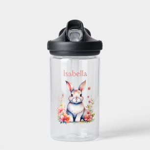 Bouteille D'eau Lapin lapin personnalisé en Fleurs roses