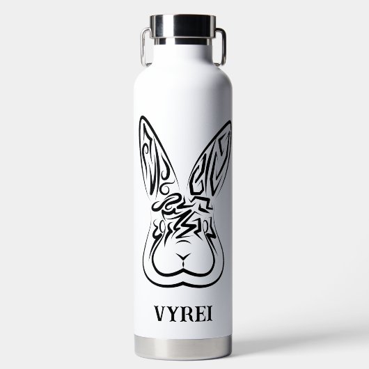Bouteille D'eau Lapin tribal noir et blanc (Avant)