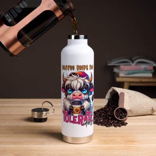 Bouteille D'eau Le café m'aide à tolérer les idiots (Café (pivotée))