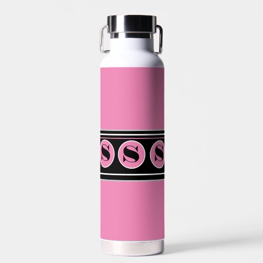 Bouteille D'eau Le rose et le noir moderne personnalisent Monogram (Avant)
