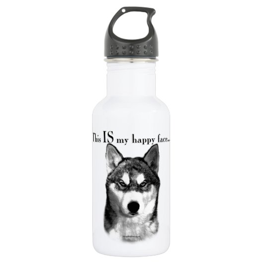 Bouteille D'eau Le visage heureux du malamute (Devant)