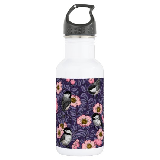 Bouteille D'eau Les poulets dans le rose sauvage en rose et violet (Devant)