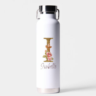 Bouteille D'eau Lettre de nom personnalisée I Roses roses blush fe