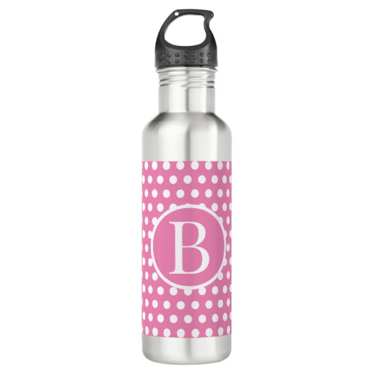 Bouteille D'eau Lettre initiale personnalisée Polka Dot Rose (Devant)