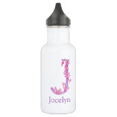 Bouteille D'eau Lettre monogramme J nom orchidée violet rose (Gauche)