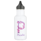 Bouteille D'eau Lettre monogrammée P nom orchidée rose violet (Gauche)