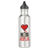 Bouteille D'eau Level Up Your Love, Retro Pixel Gaming Design (Gauche)