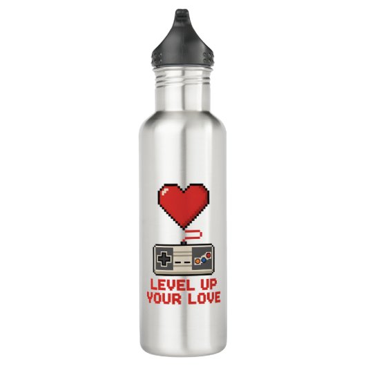 Bouteille D'eau Level Up Your Love, Retro Pixel Gaming Design (Droite)