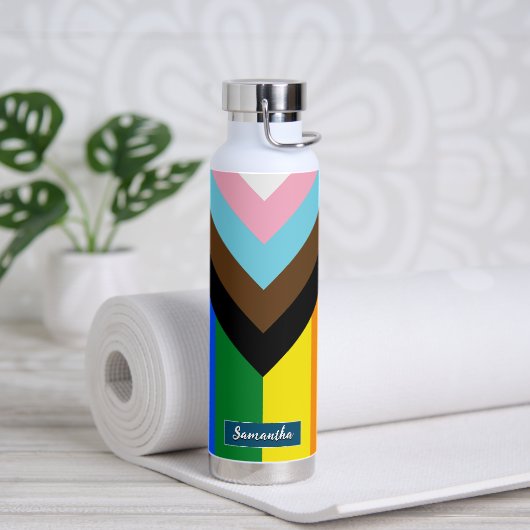Bouteille D'eau LGBTQ & Fierté, Nom personnalisé - drapeau de prog (Yoga)