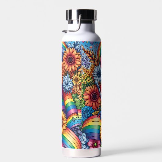 Bouteille D'eau LGBTQIA+ Drapeaux de fierté, Arcs-en-ciel, Fleurs (Plage)