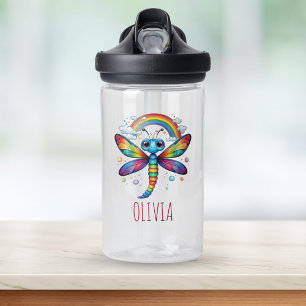 Bouteille D'eau Libellule colorée mignonne avec arc-en-ciel