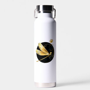 Bouteille D'eau libellule d'or en cercle noir