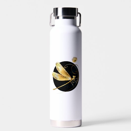 Bouteille D'eau libellule d'or en cercle noir (Avant)