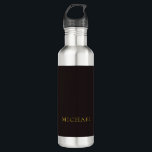 Bouteille D'eau Licorice Black Gold Minimalist Plain Modern Name<br><div class="desc">Modern minimalist plain design</div>