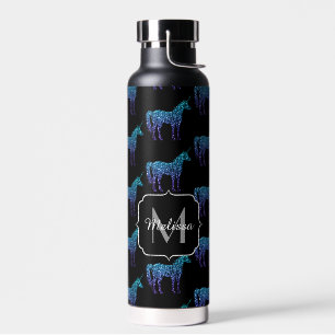 Bouteille D'eau Licorne Étincelles motif ombré bleu aqua Monogramm