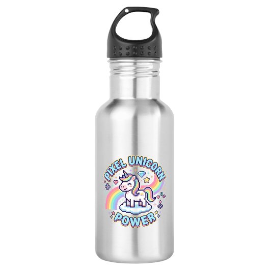 Bouteille D'eau Licorne Pixel Licorne Puissance Conception Graphiq (Devant)