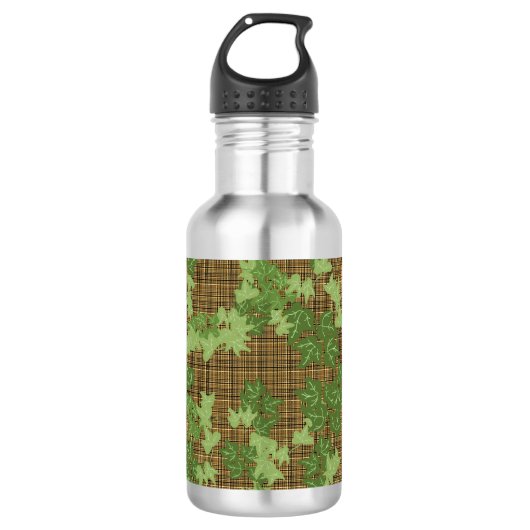 Bouteille D'eau Lierre vert sur plaid doré noir (Devant)