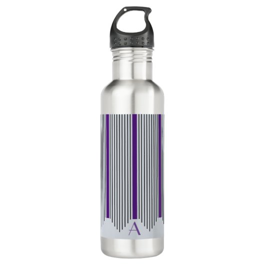 Bouteille D'eau Lignes verticales d'art déco, pourpre et noir, (Devant)