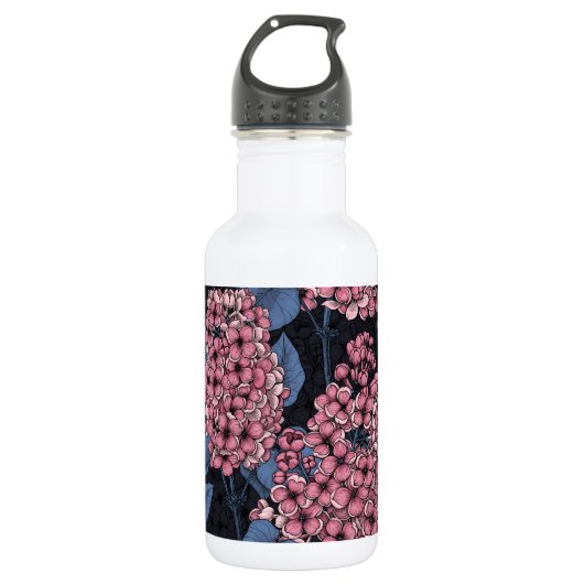 Bouteille D'eau Lilac rose sur bleu foncé (Devant)