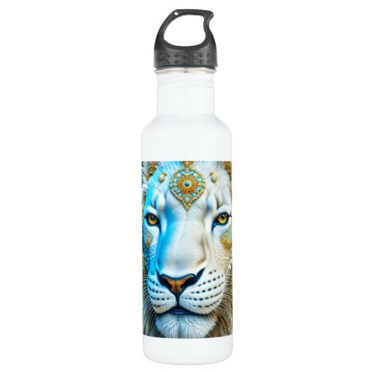 Bouteille D'eau Lion blanc et or majestueux (Devant)