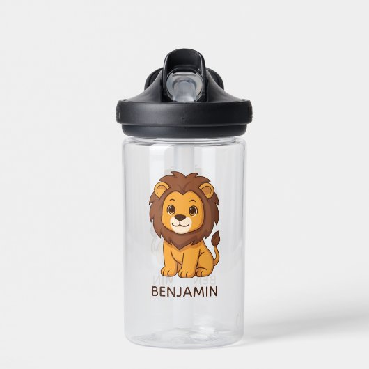 Bouteille D'eau Lion de dessin animé mignon avec nom personnalisé (Avant)