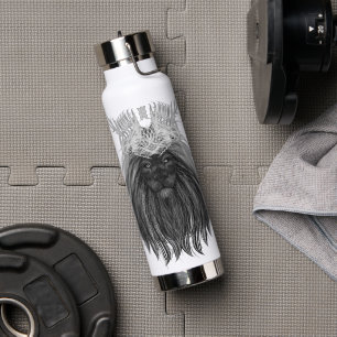 Bouteille D'eau Lion noir avec couronne Antlers et monogramme