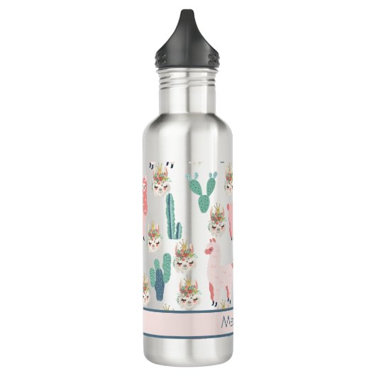 Bouteille D'eau Llama rose et vert cactus, Alpaca, mignonne, Fille (Gauche)