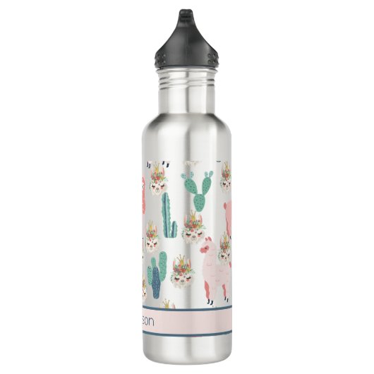 Bouteille D'eau Llama rose et vert cactus, Alpaca, mignonne, Fille (Droite)