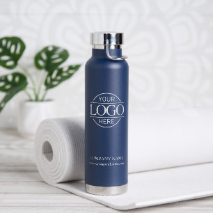 Bouteille D'eau Logo d'affaires Elegant Simple Navy Blue Company