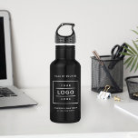 Bouteille D'eau Logo d'entreprise blanc personnalisé en noir<br><div class="desc">La bouteille d'eau en acier inoxydable noir personnalisée comprend la conception de votre logo professionnel d'entreprise, ainsi que le libellé de votre nom d'entreprise, slogan, site Web, emplacement ou d'autres informations pouvant être personnalisées. Ajoutez simplement le logo de votre entreprise à l'espace d'image de l'espace réservé blanc et remplissez le...</div>